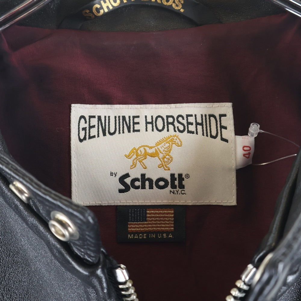SCHOTT(ショット) USA製 641XXH HORSEHIDE CAFE RACER ホースハイド カフェレーサー シングルライダース レザージャケット ブラック 7824150002
