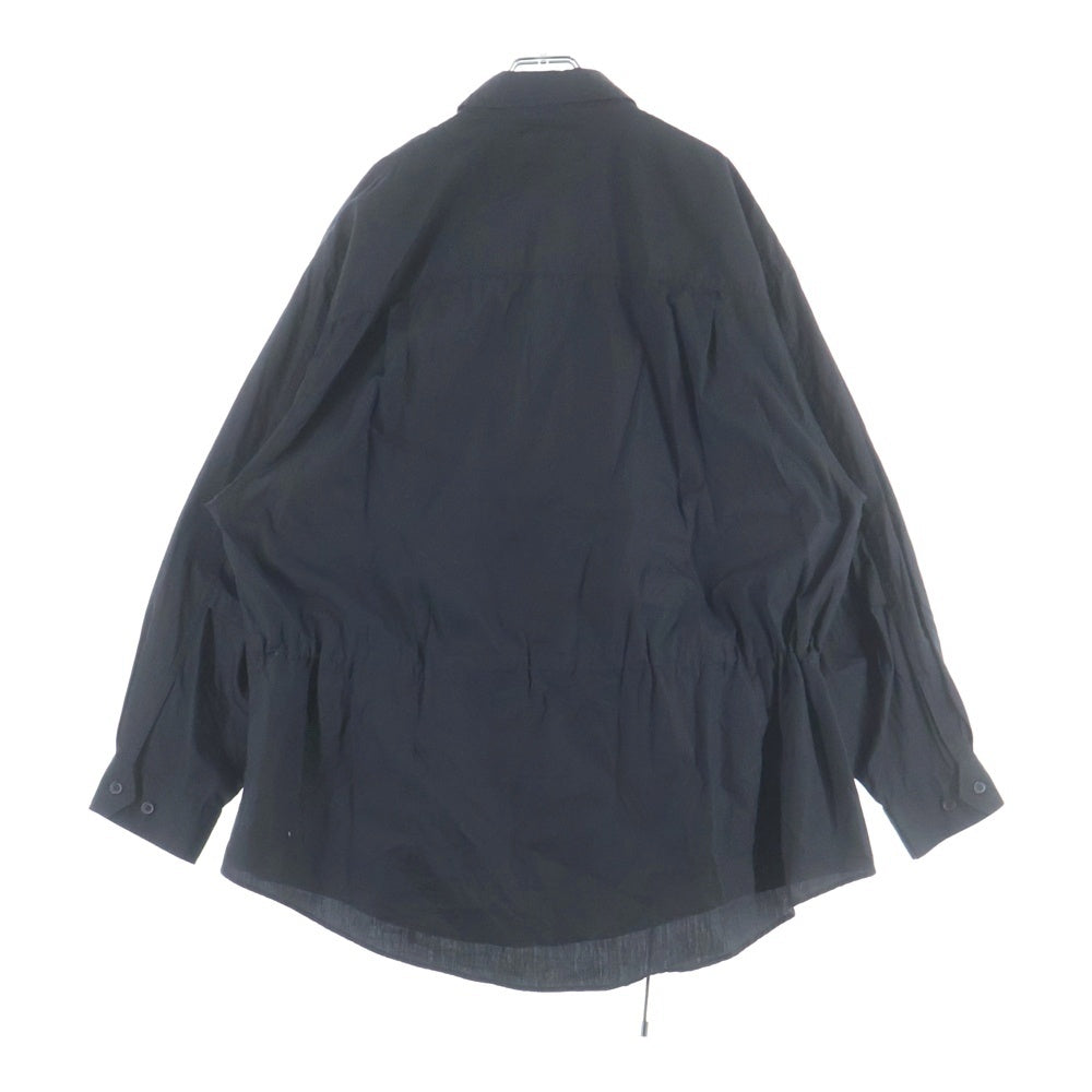 WILDSIDE YOHJI YAMAMOTO(ワイルドサイド ヨウジ ヤマモト) フラワーエンブロイダリーデザイン ダブルフラップポケット ドローストリング 長袖シャツ ブラック WS-B68-050