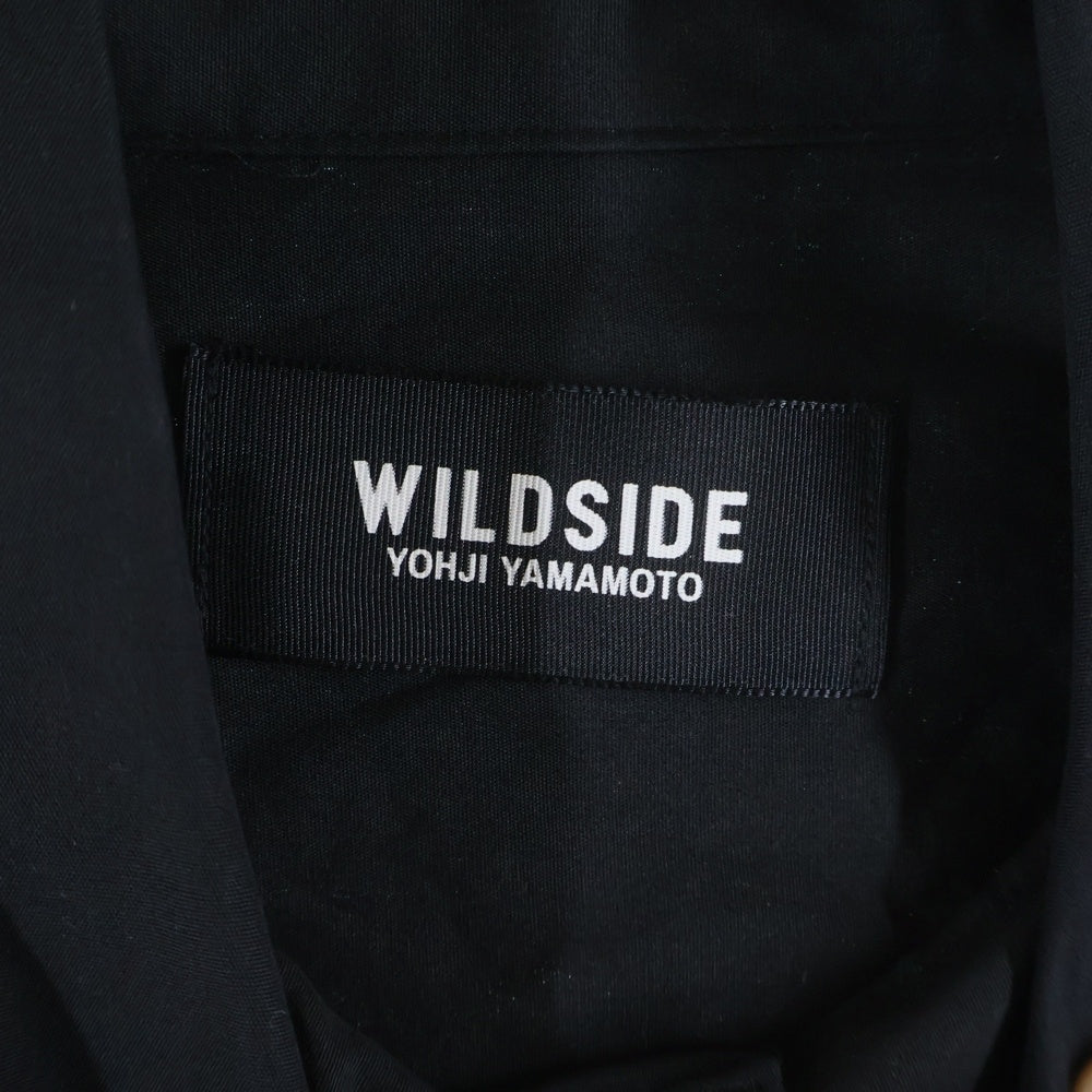 WILDSIDE YOHJI YAMAMOTO(ワイルドサイド ヨウジ ヤマモト) フラワーエンブロイダリーデザイン ダブルフラップポケット ドローストリング 長袖シャツ ブラック WS-B68-050