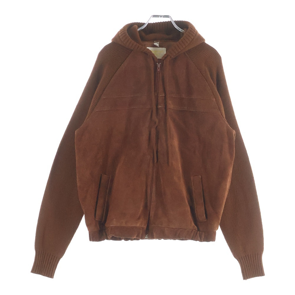 NO BRAND(ノーブランド) FINGERHUT FASHIONS (フィンガーハットファッションズ) スウェード切り替え ジップアップパーカー フーディー ブラウン