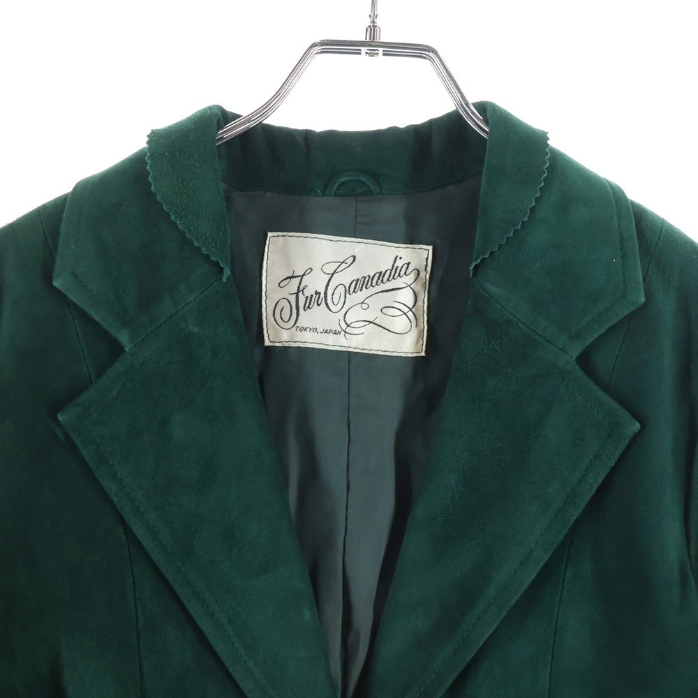 NO BRAND(ノーブランド) FUR CANADIA (ファーカナディア) スウェード シングルテーラードジャケット グリーン