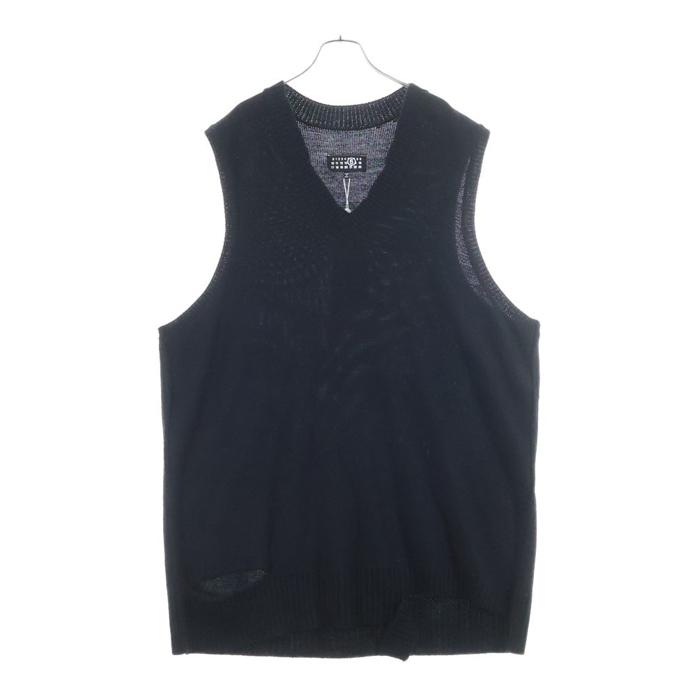 MM6 Maison Margiela(エムエムシックスメゾンマルジェラ) 25AW オーバーサイズ デストロイニットベスト ブラック S52DA0034