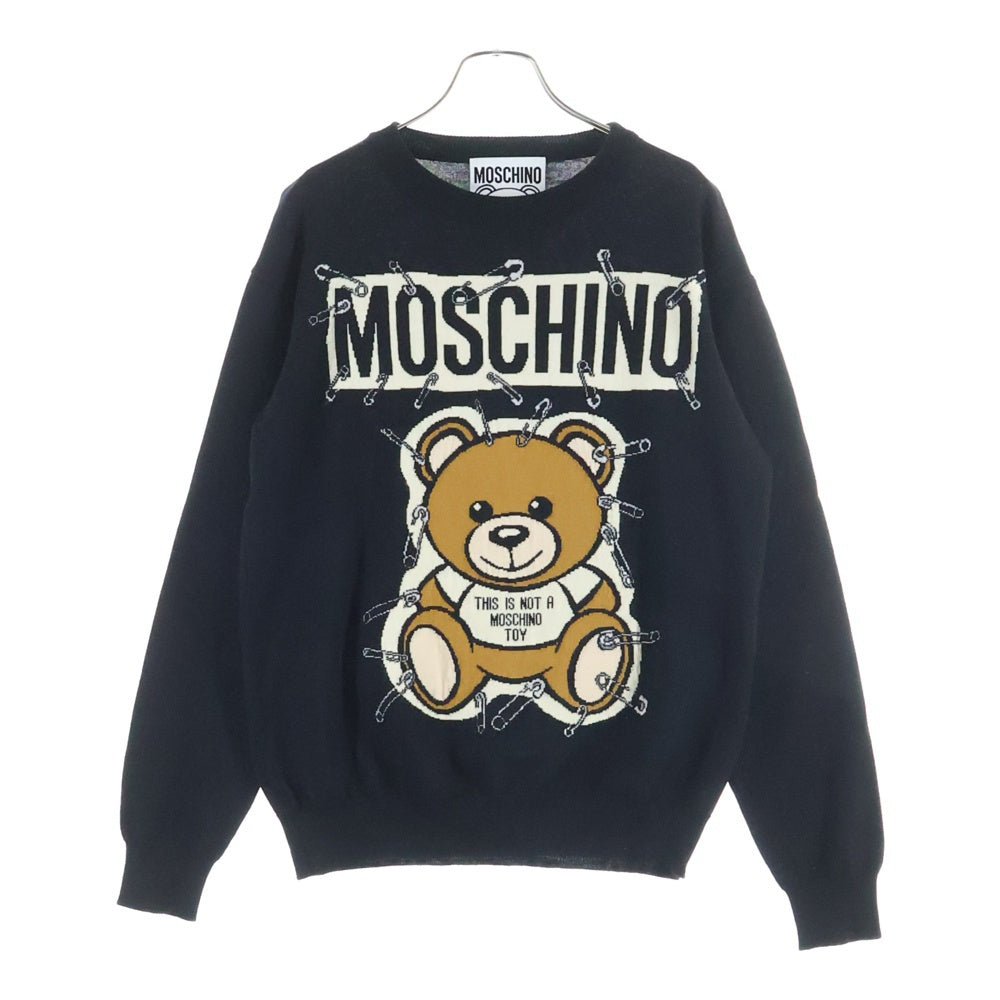 MOSCHINO(モスキーノ) ウール フロントベアーエンブロイダリー クルーネック ニットスウェット セーター ブラック QL0233100