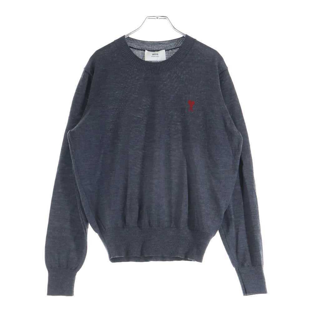 AMI Alexandre Mattiussi(アミアレクサンドルマテュッシ) Small Logo Sweater ウール クルーネック スモールロゴ ニットスウェット セーター グレー HKS111.KN0025