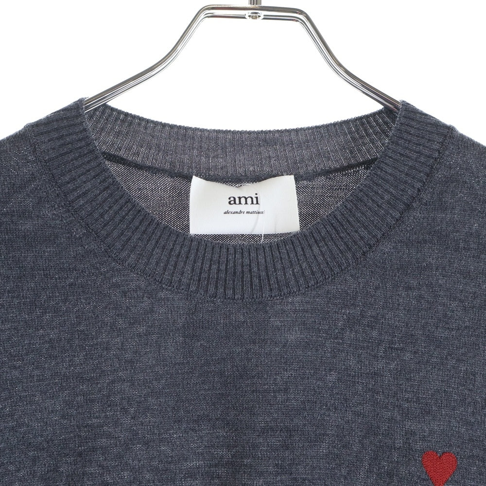 AMI Alexandre Mattiussi(アミアレクサンドルマテュッシ) Small Logo Sweater ウール クルーネック スモールロゴ ニットスウェット セーター グレー HKS111.KN0025