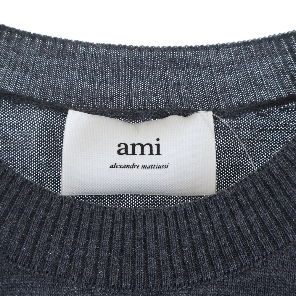 AMI Alexandre Mattiussi(アミアレクサンドルマテュッシ) Small Logo Sweater ウール クルーネック スモールロゴ ニットスウェット セーター グレー HKS111.KN0025