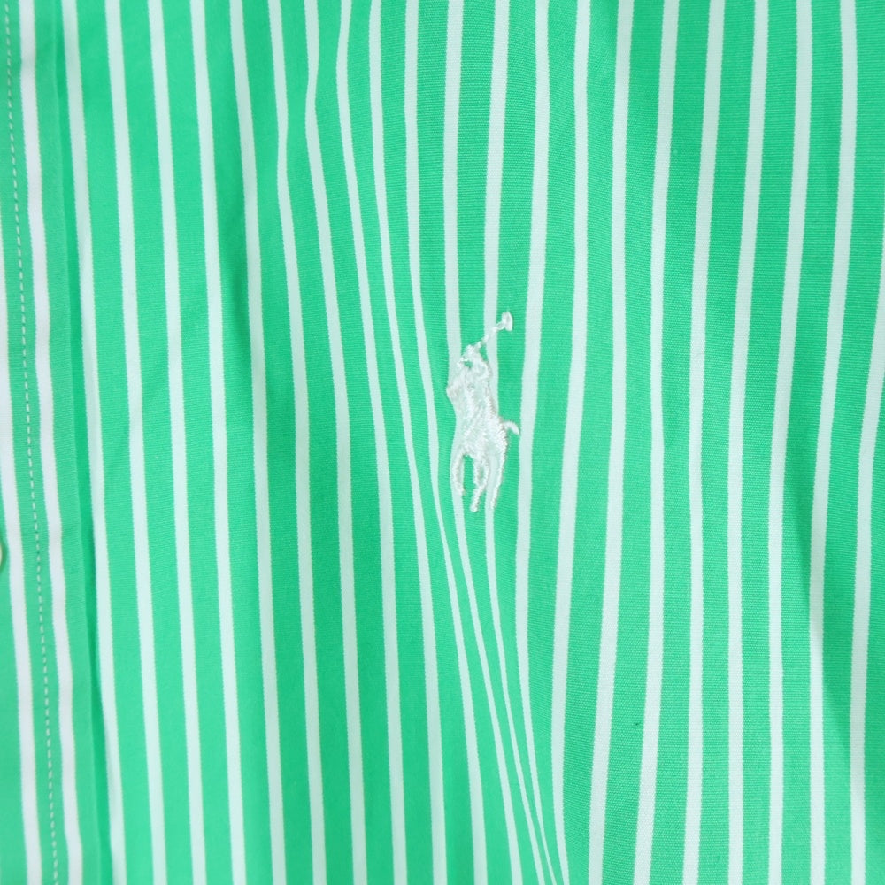 RALPH LAUREN SPORT(ラルフローレン スポーツ) フロント刺繍 ストライプ長袖シャツ グリーン/ホワイト
