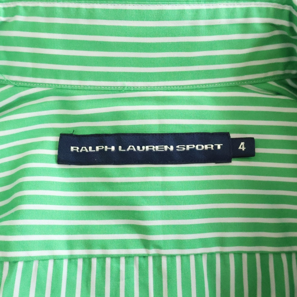 RALPH LAUREN SPORT(ラルフローレン スポーツ) フロント刺繍 ストライプ長袖シャツ グリーン/ホワイト