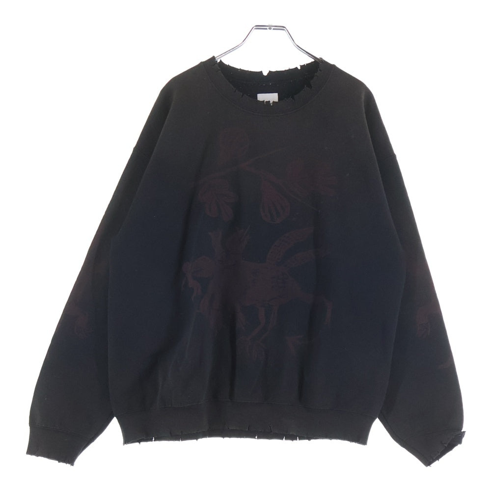 Sasquatchfabrix.(サスクワッチファブリックス) EGYPT PRINT VINTAGE SWEATSHIRT エジプト プリント ヴィンテージ プルオーバー スウェットシャツ ブラック 23SS-CSS-002