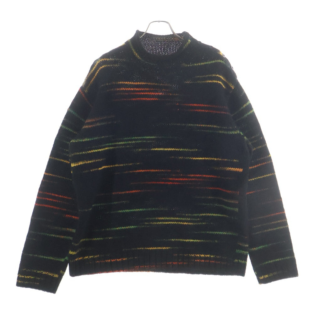 Armani Exchange(アルマーニ エクスチェンジ) ショルダーボタン ボーダーデザイン モックネック ニット セーター マルチカラー