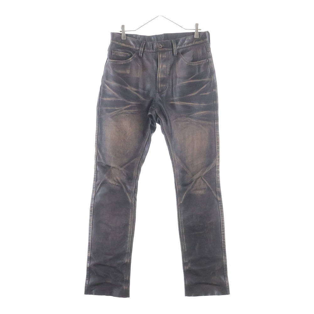 ISAMU KATAYAMA BACKLASH(イサムカタヤマバックラッシュ) 25SS 茶芯ジャパンステアヴィンテージ加工 ボタンフライカウレザーパンツ 2144-01