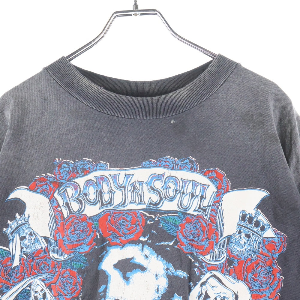 SAINT MICHAEL(セントマイケル) 25AW BODYN SOUL SS TEE ヴィンテージ加工 フロントプリントTシャツ 半袖クルーネックカットソー グレー SM-HR1-0000-014