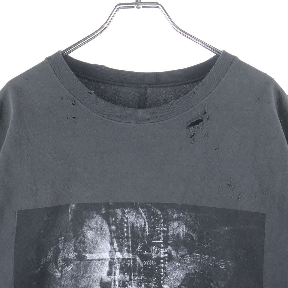 ISAMU KATAYAMA BACKLASH(イサムカタヤマバックラッシュ) 24SS ×RESURRECTION レザレクション コットン天竺製品染 ダメージ加工Tシャツ 半袖クルーネックカットソー グレー RES-2111-01