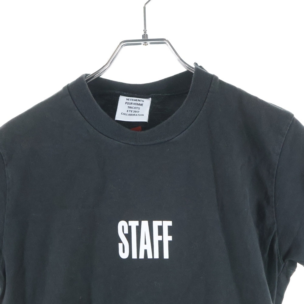 VETEMENTS(ヴェトモン) ×Hanes STAFF T-SHORT ヘインズ スタッフ 再構築 クルーネック半袖Tシャツ カットソー ブラック MSS17HA2