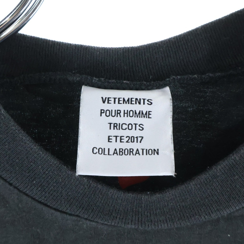VETEMENTS(ヴェトモン) ×Hanes STAFF T-SHORT ヘインズ スタッフ 再構築 クルーネック半袖Tシャツ カットソー ブラック MSS17HA2