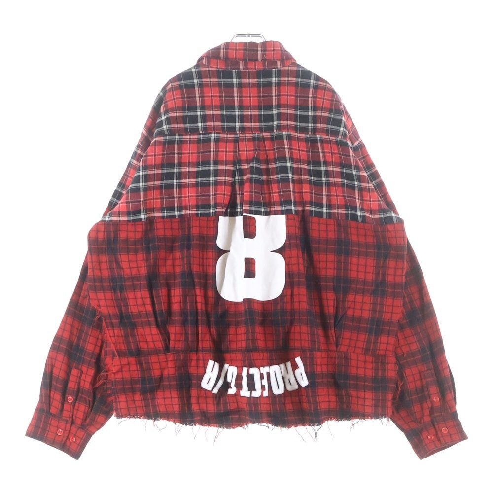 PROJECT G/R(プロジェクトジーアール) UPSIDE-DOWN CHECKED SHIRTS アップサイドダウン 再構築 ドッキング チェック長袖シャツ レッド