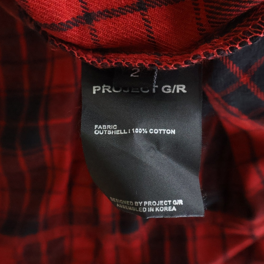 PROJECT G/R(プロジェクトジーアール) UPSIDE-DOWN CHECKED SHIRTS アップサイドダウン 再構築 ドッキング チェック長袖シャツ レッド