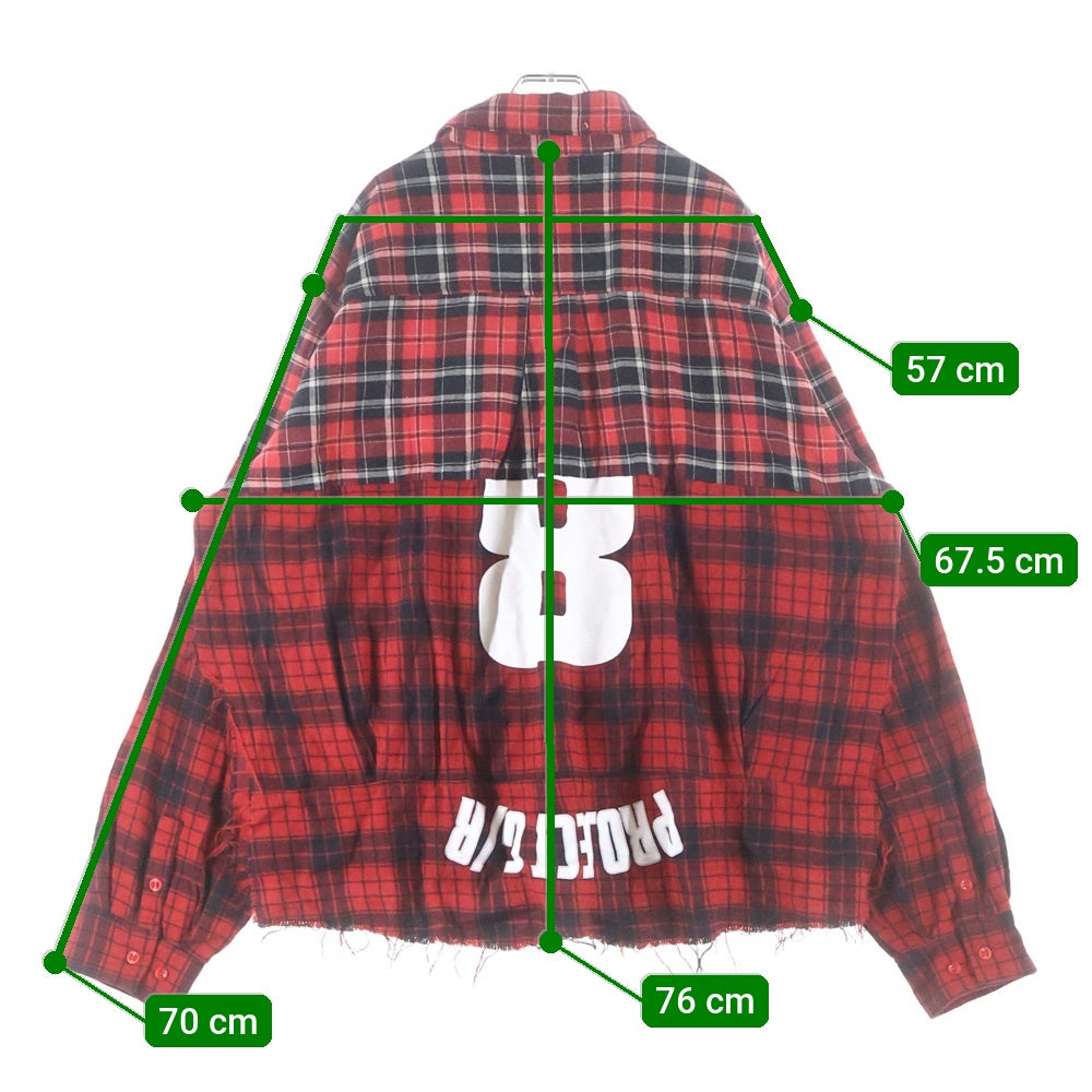 PROJECT G/R(プロジェクトジーアール) UPSIDE-DOWN CHECKED SHIRTS アップサイドダウン 再構築 ドッキング チェック長袖シャツ レッド