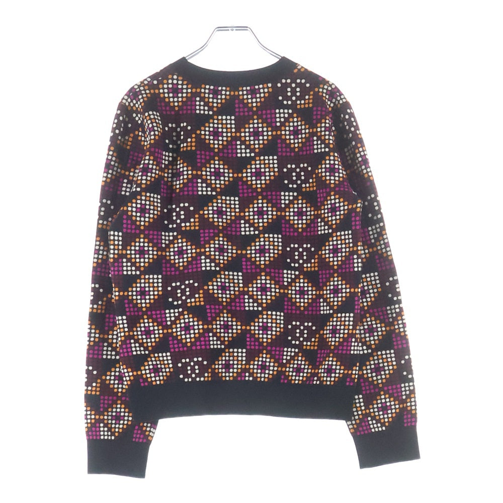 CHANEL(シャネル) 23AW ジオメトリック ココマークミニプレート クルーネック コットンニット セーター ブラック/パープル レディース P75395K10798