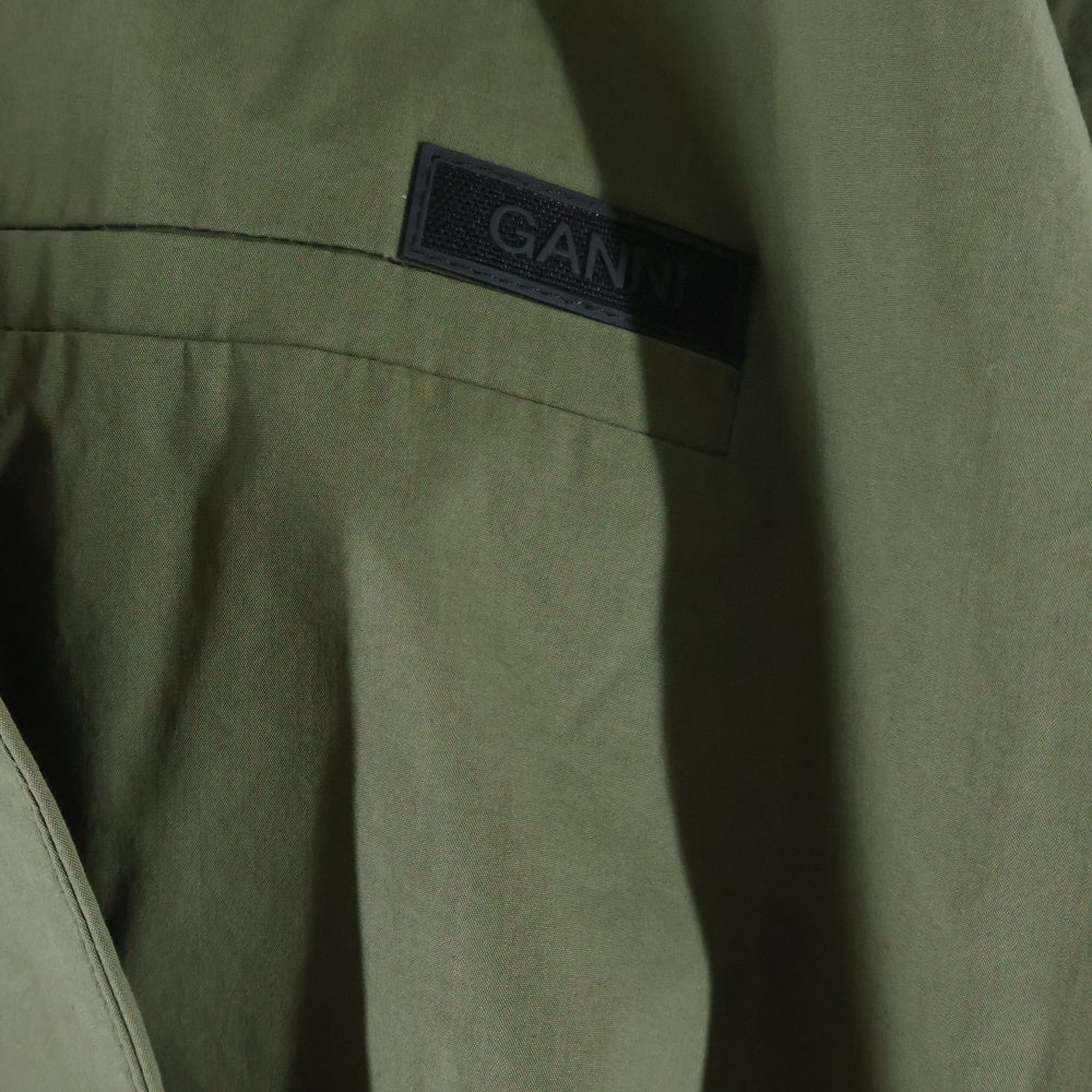 GANNI(ガニー) オーガニックコットン ノーカラー トレンチコート レディース カーキ