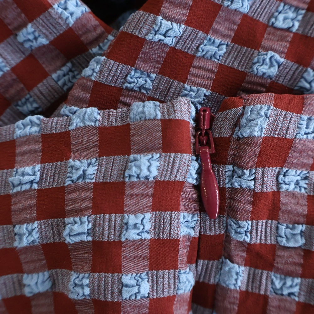 GANNI(ガニー) Gingham Check Pants ギンガムチェック サイドジップ シアサッカー パンツ レディース ブルー/レッド