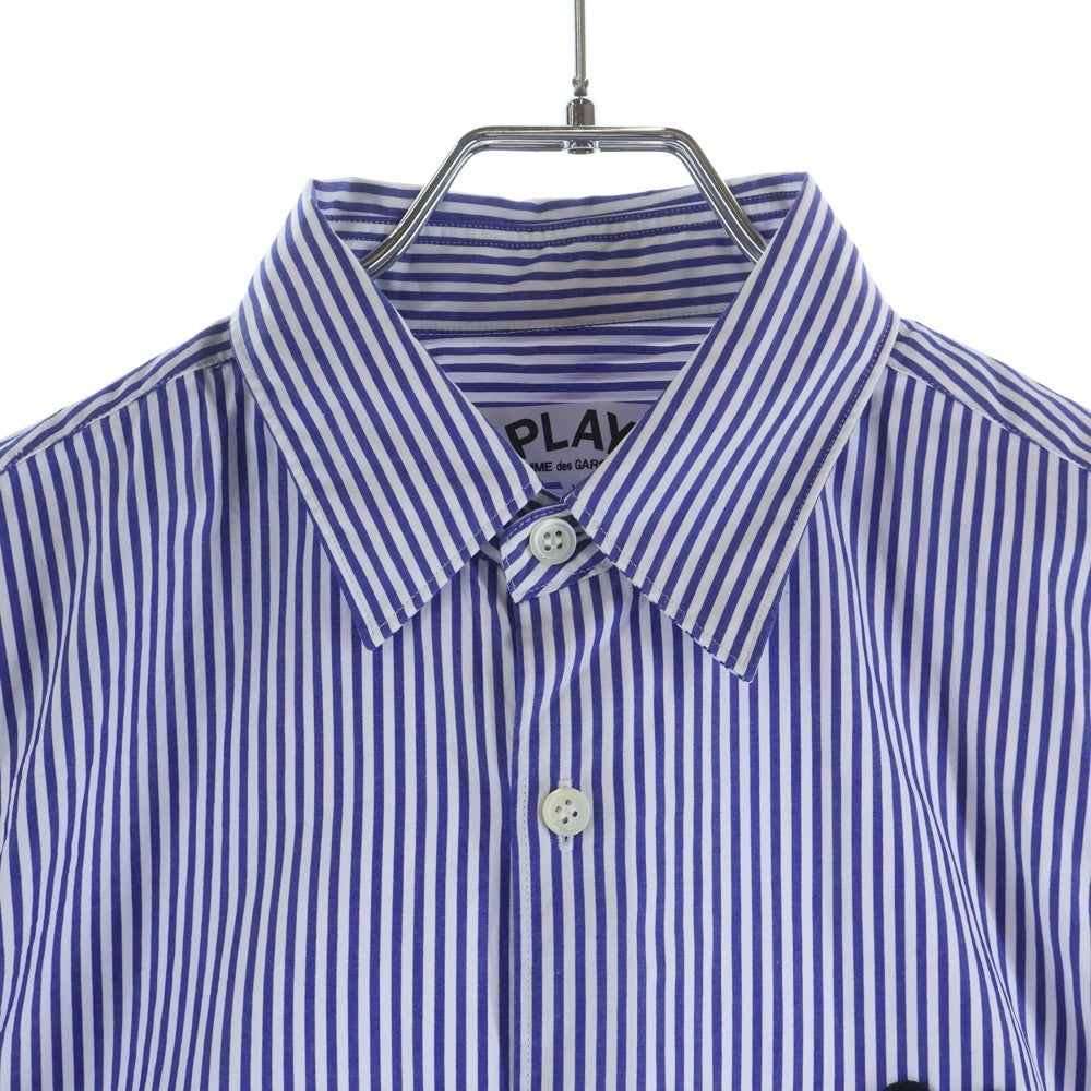 PLAY COMME des GARCONS(プレイコムデギャルソン) AD2023 フロントロゴワッペン ストライプ長袖シャツ ブルー AZ-B017