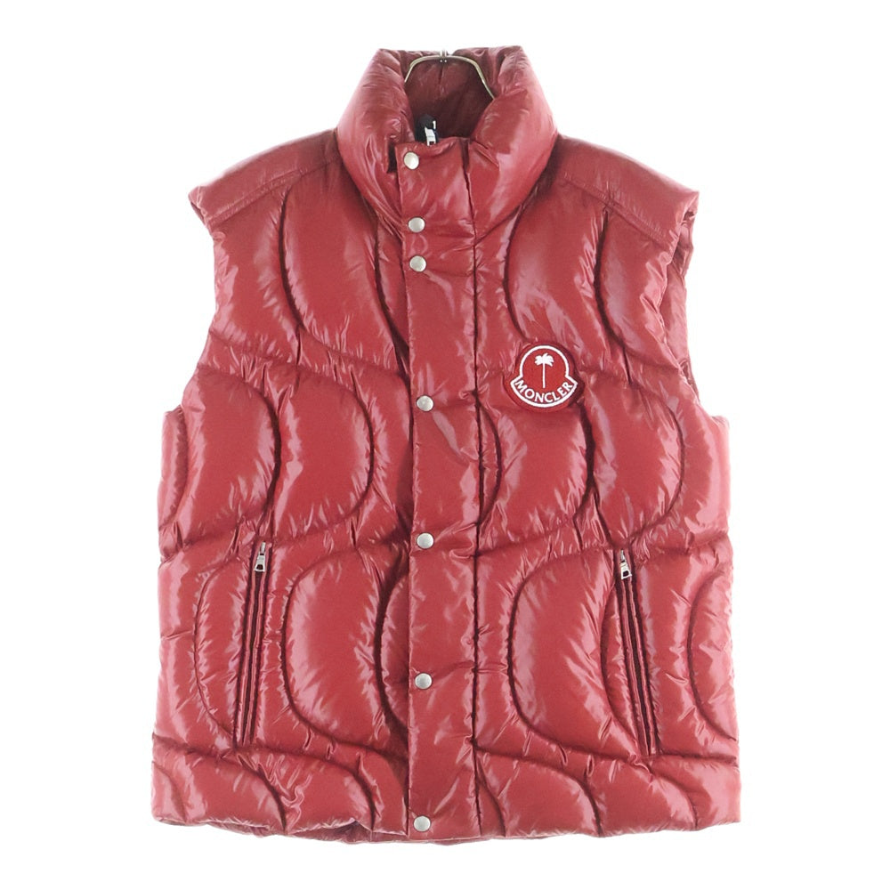 MONCLER(モンクレール) 24AW ×PALM ANGELS GWENYTH パームエンジェルス グウェニス ロゴデザイン ジップアップ ダウンベスト レッド J209L1A00016 M4441