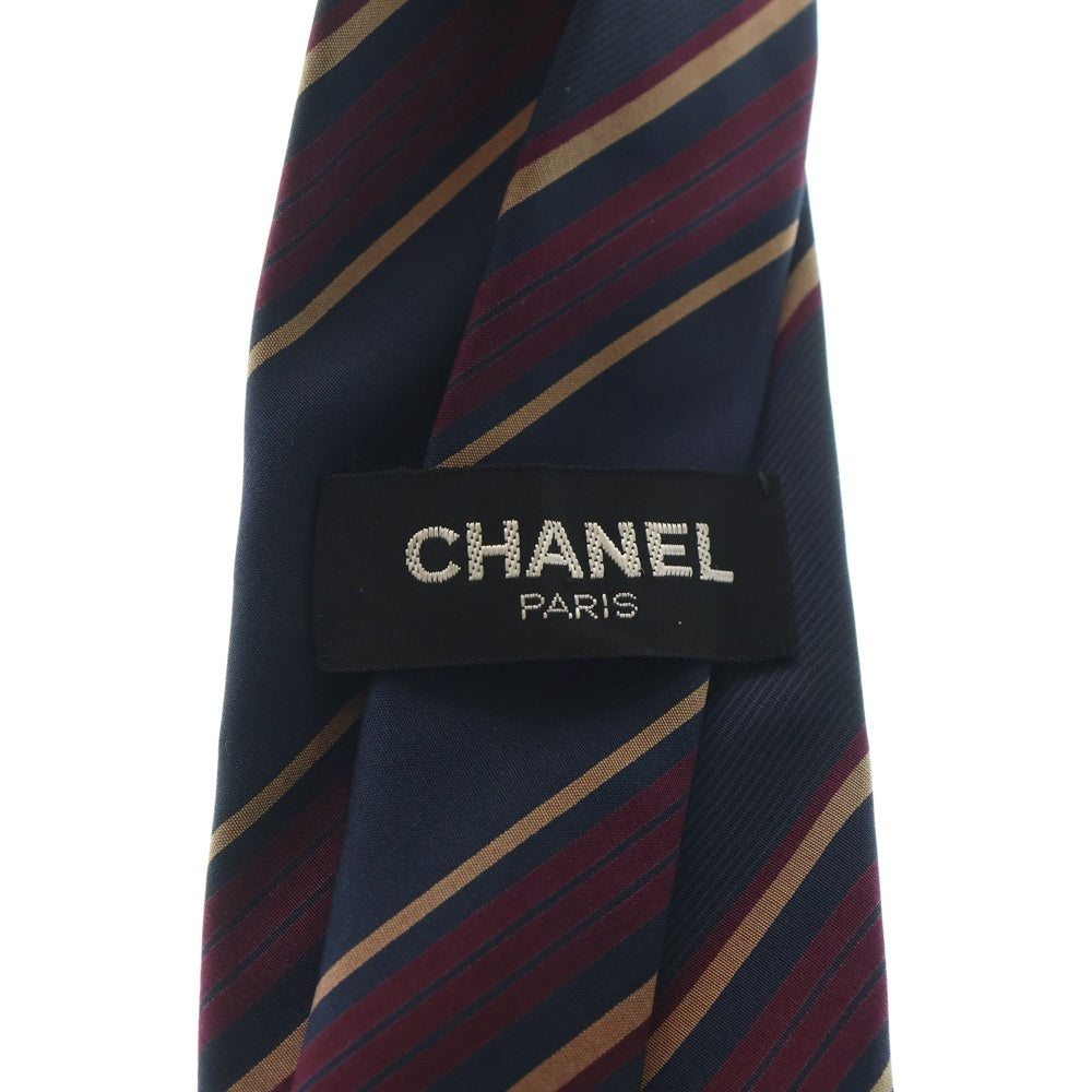 CHANEL(シャネル) ストライプ シルク ネクタイ ネイビー/レッド