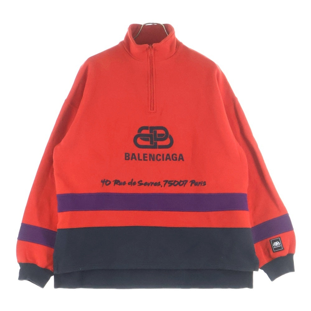 BALENCIAGA(バレンシアガ) 19AW RIVE GAUCHE HALF ZIP SWEAT リヴゴーシュ エンブロイダリーデザイン ハーフジップスウェット トレーナー レッド 583138 TFV39