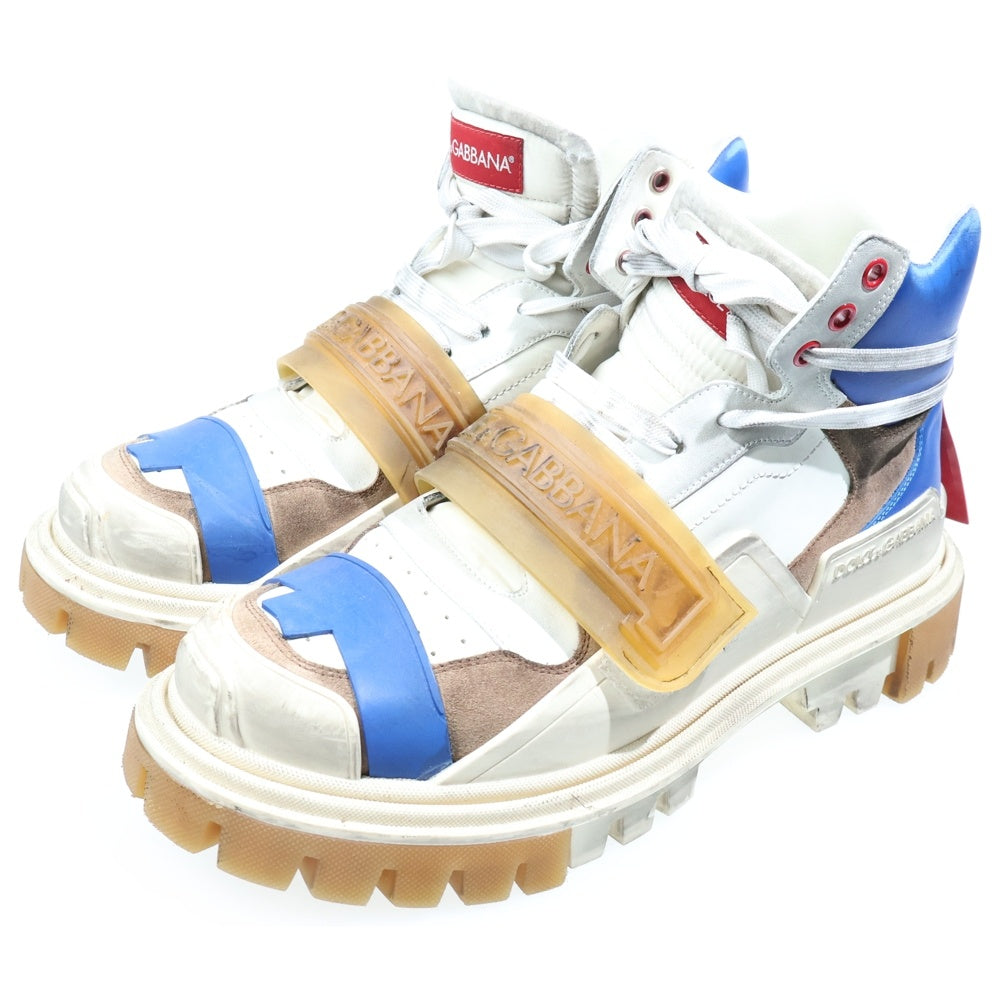 DOLCE & GABBANA(ドルチェアンドガッバーナ) TREKKING SNEAKERS ブランドロゴデザイン ダメージ加工 レザー切り替え トラッキング ハイカットスニーカー マルチ CS1699