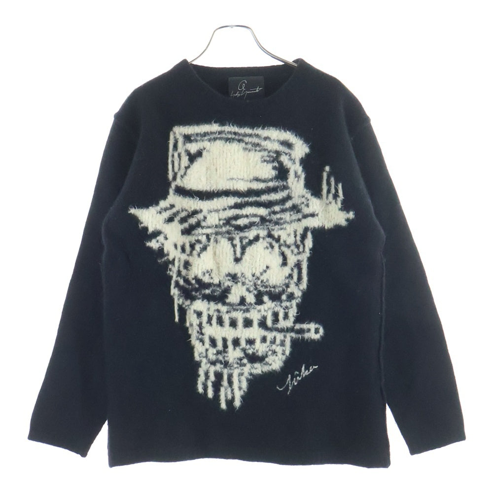 Yohji Yamamoto POUR HOMME(ヨウジヤマモト プールオム) 19AW ×YUUKA ASAKURA INTARSIA KNIT SWEATER 朝倉優佳 スカルグラフィック プルオーバー インターシャニット セーター ブラック HC-K32-992