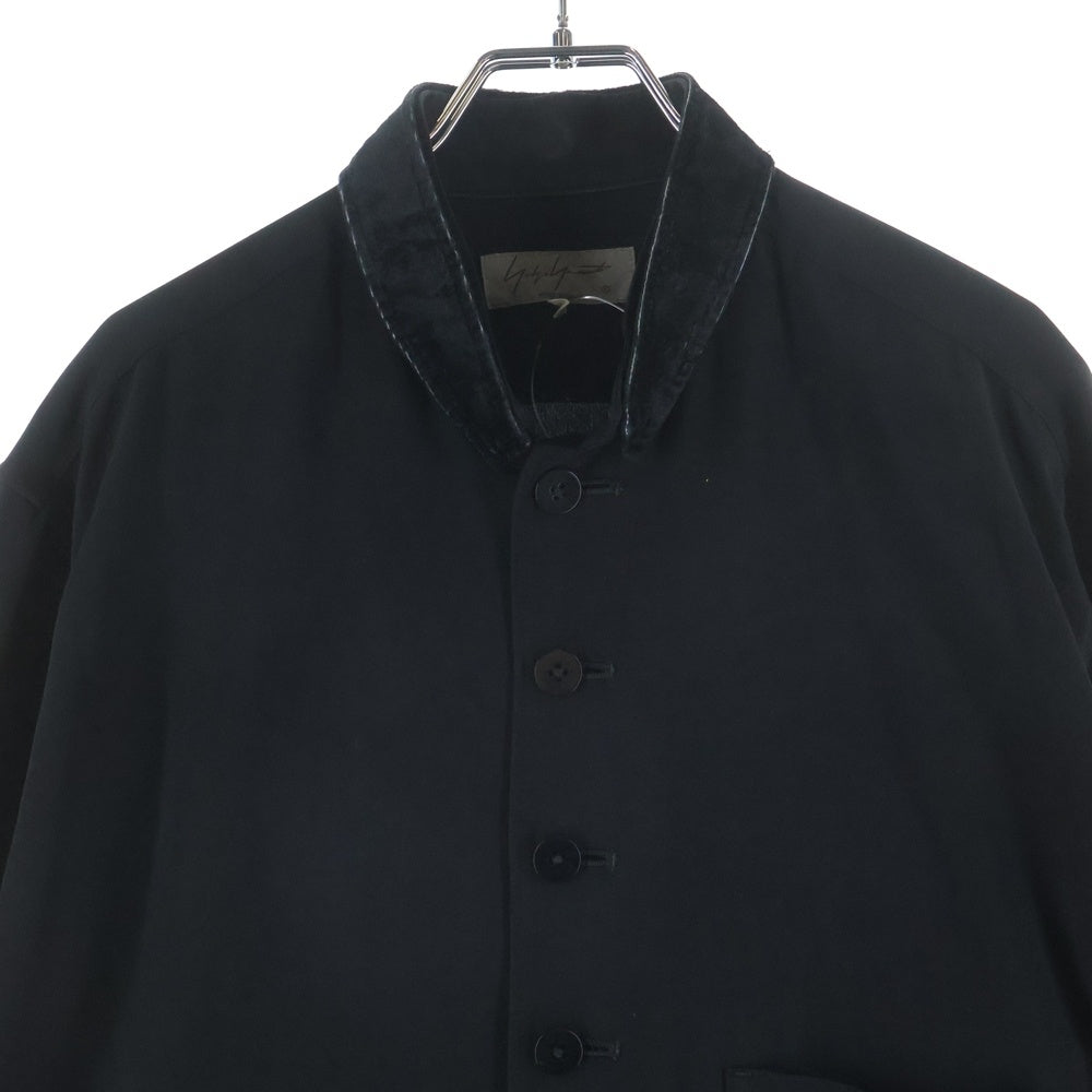 Yohji Yamamoto POUR HOMME(ヨウジヤマモト プールオム) 20SS ベルベットカラー切り替え マルチポケット 9B 長袖シャツ ブラック H-N-B45-500