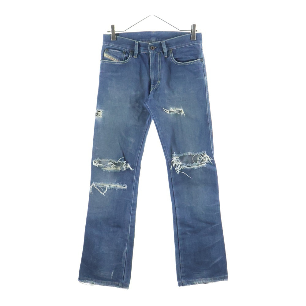 DIESEL INDUSTRY(ディーゼルインダストリー) 00S イタリア製 ダメージ加工 デニム セミフレアパンツ インディゴ レディース