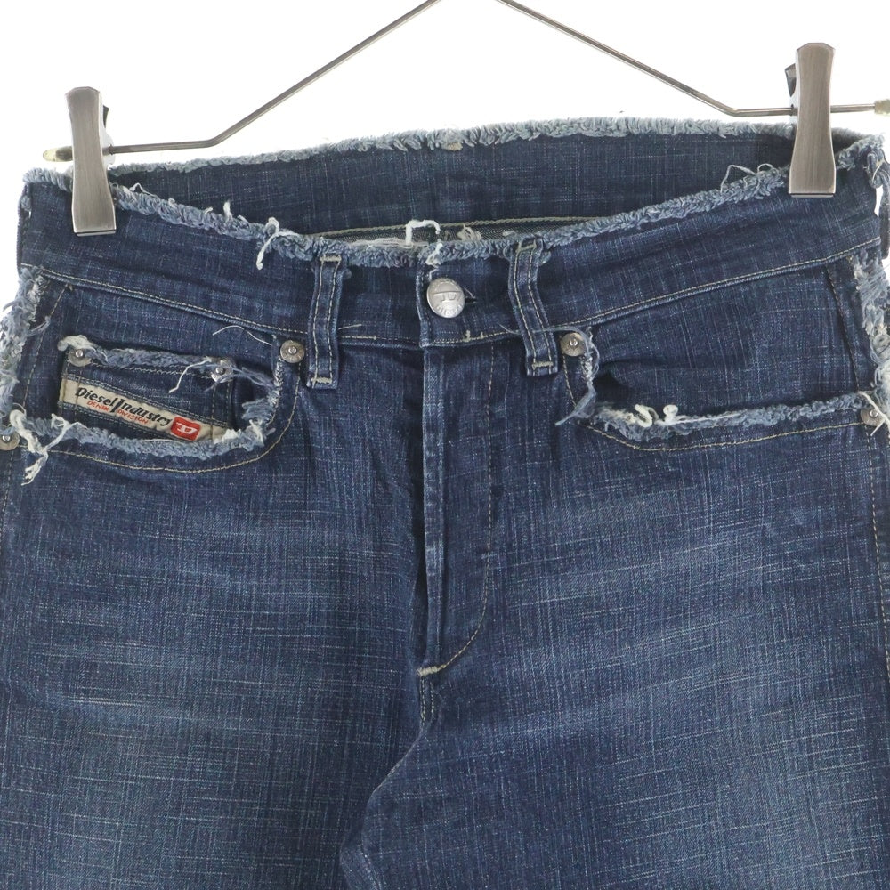 DIESEL INDUSTRY(ディーゼルインダストリー) 00S イタリア製 カットオフデザイン ボタンフライ ローライズ デニムフレアパンツ インディゴ レディース