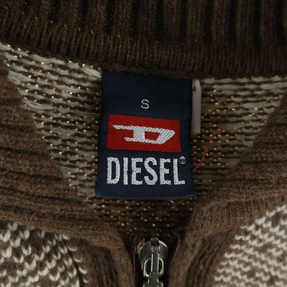 DIESEL(ディーゼル) 00S バーズアイジャガード ノルディック ジップアップ ニットジャケット ブラウン