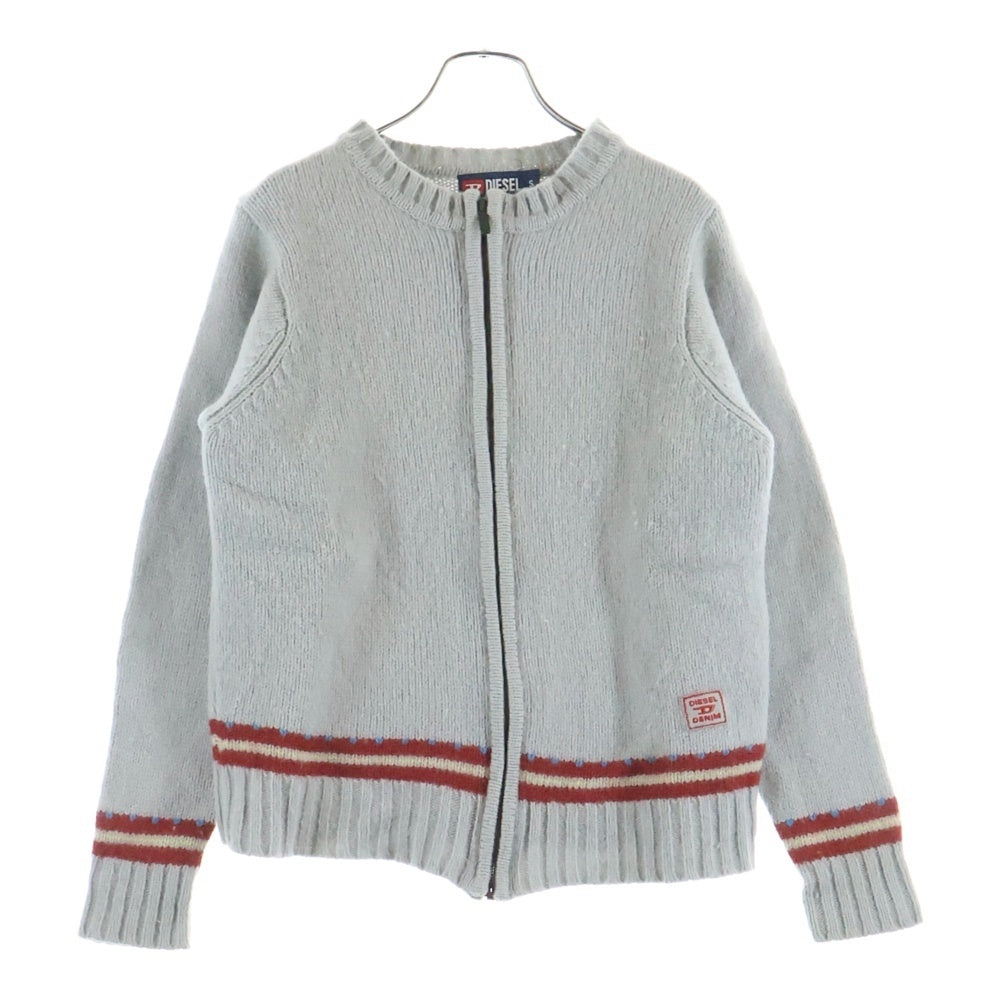 DIESEL(ディーゼル) 00S 裾ラインデザイン ロゴパッチ ジップアップ ニットカーディガン グレー