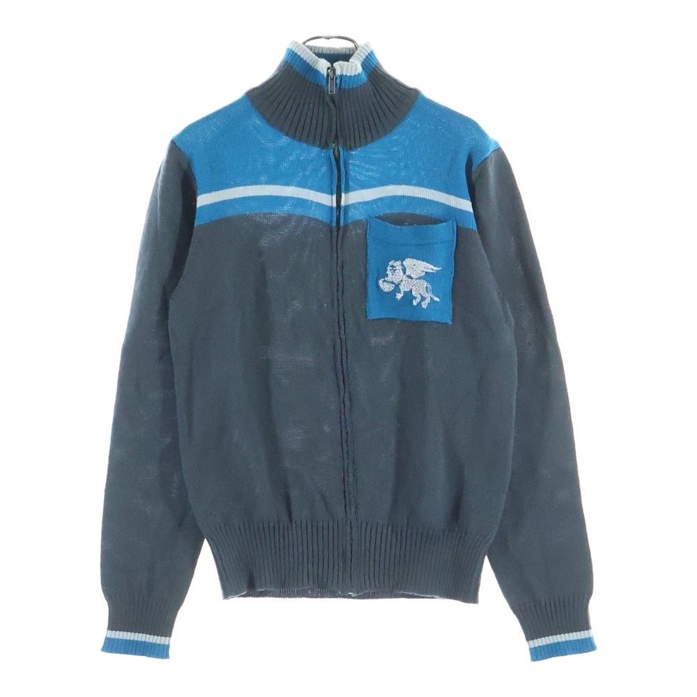 DIESEL(ディーゼル) 90-00S イタリア製 フロント刺繍 スタンドカラー ドライバーズニット グレー/ブルー