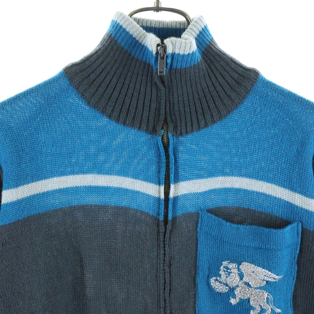 DIESEL(ディーゼル) 90-00S イタリア製 フロント刺繍 スタンドカラー ドライバーズニット グレー/ブルー