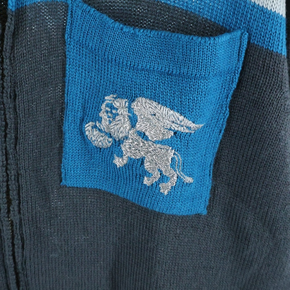 DIESEL(ディーゼル) 90-00S イタリア製 フロント刺繍 スタンドカラー ドライバーズニット グレー/ブルー