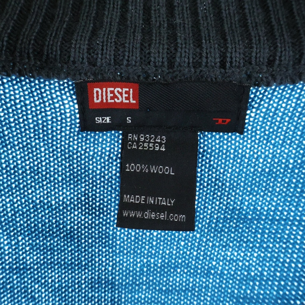 DIESEL(ディーゼル) 90-00S イタリア製 フロント刺繍 スタンドカラー ドライバーズニット グレー/ブルー