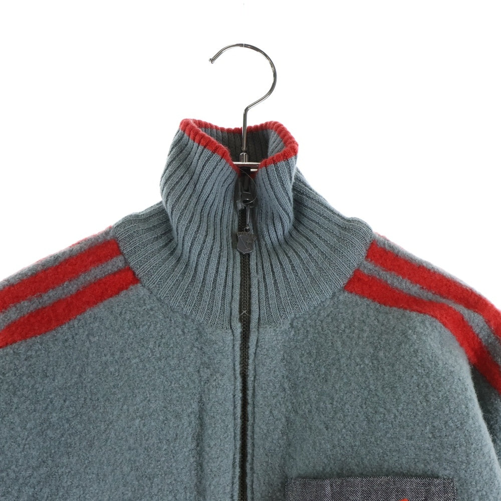 DIESEL(ディーゼル) 90-00S ショルダーライン エンブレムプリント スタンドカラー ドライバーズニット グレー/レッド レディース