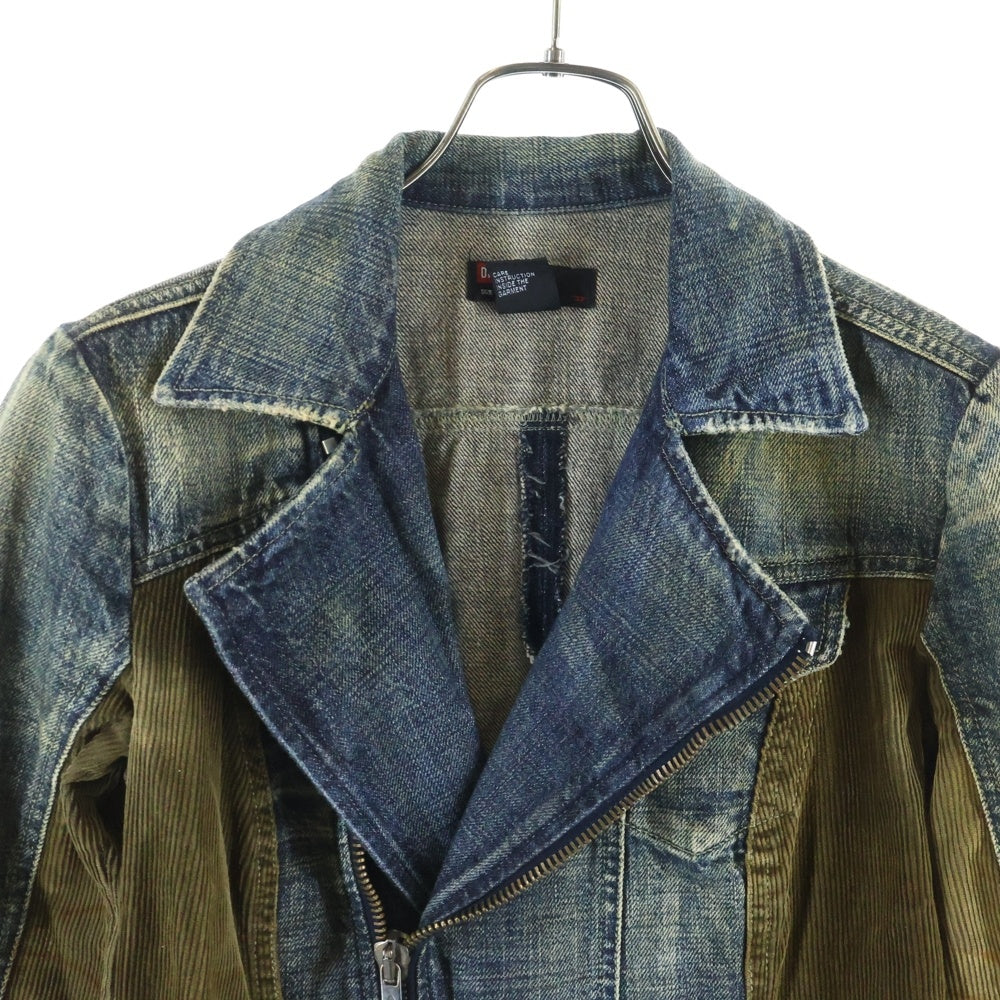 DIESEL(ディーゼル) 00S NOBLOUSE-LES コーデュロイ切替 ライダースデザイン デニムミニワンピース インディゴ/オリーブ レディース