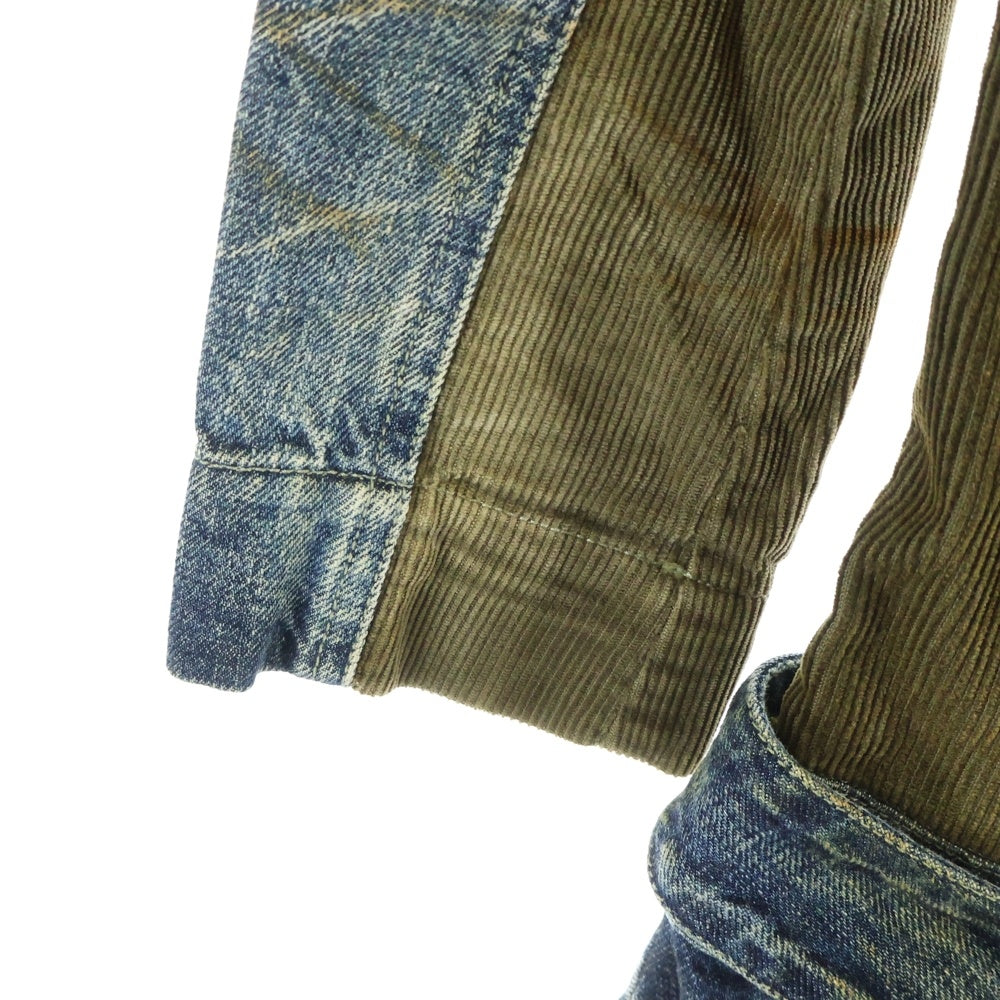 DIESEL(ディーゼル) 00S NOBLOUSE-LES コーデュロイ切替 ライダースデザイン デニムミニワンピース インディゴ/オリーブ レディース