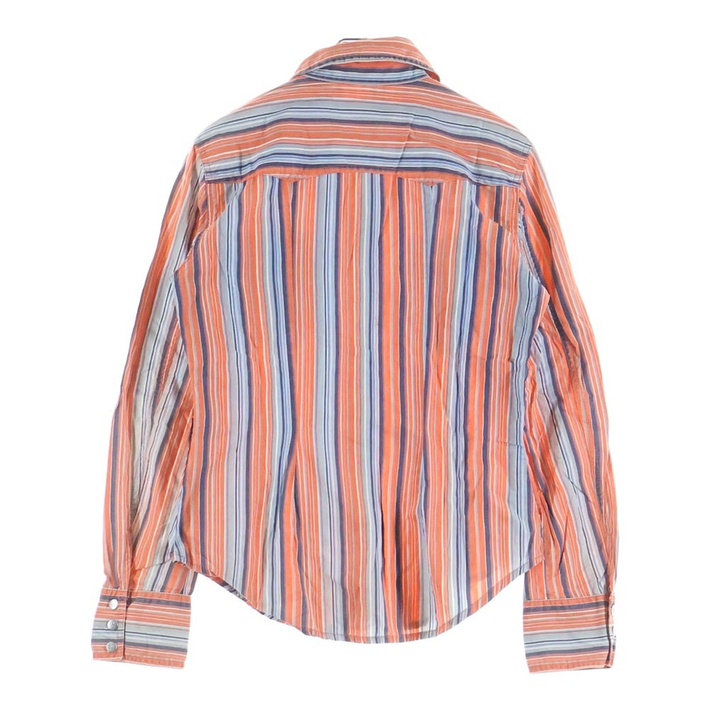 DIESEL(ディーゼル) 00S ストライプ スナップボタン ウエスタン長袖シャツ オレンジ/ブルー レディース