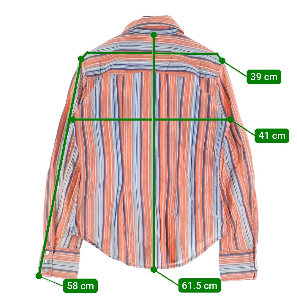 DIESEL(ディーゼル) 00S ストライプ スナップボタン ウエスタン長袖シャツ オレンジ/ブルー レディース