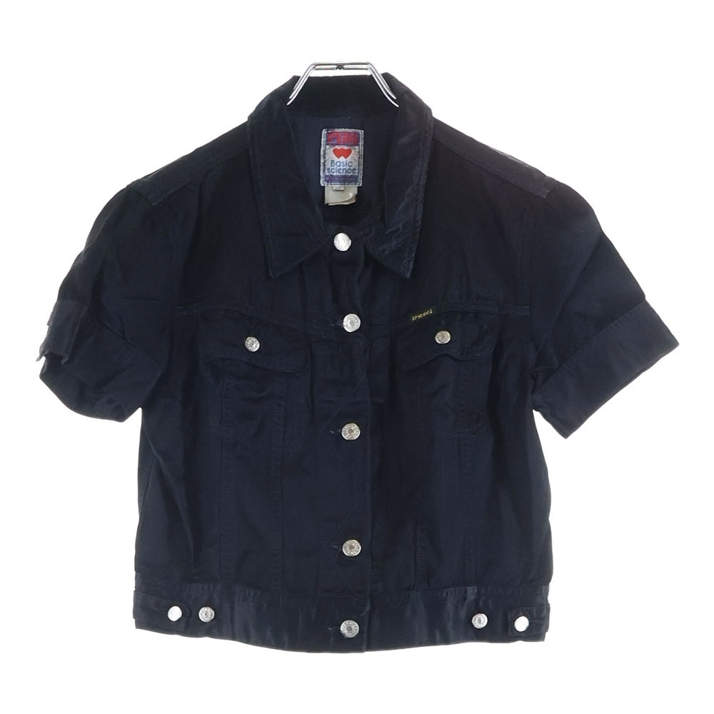 DIESEL(ディーゼル) 00S FEMALES ショート丈 サテン 半袖トラッカージャケット ブラック レディース