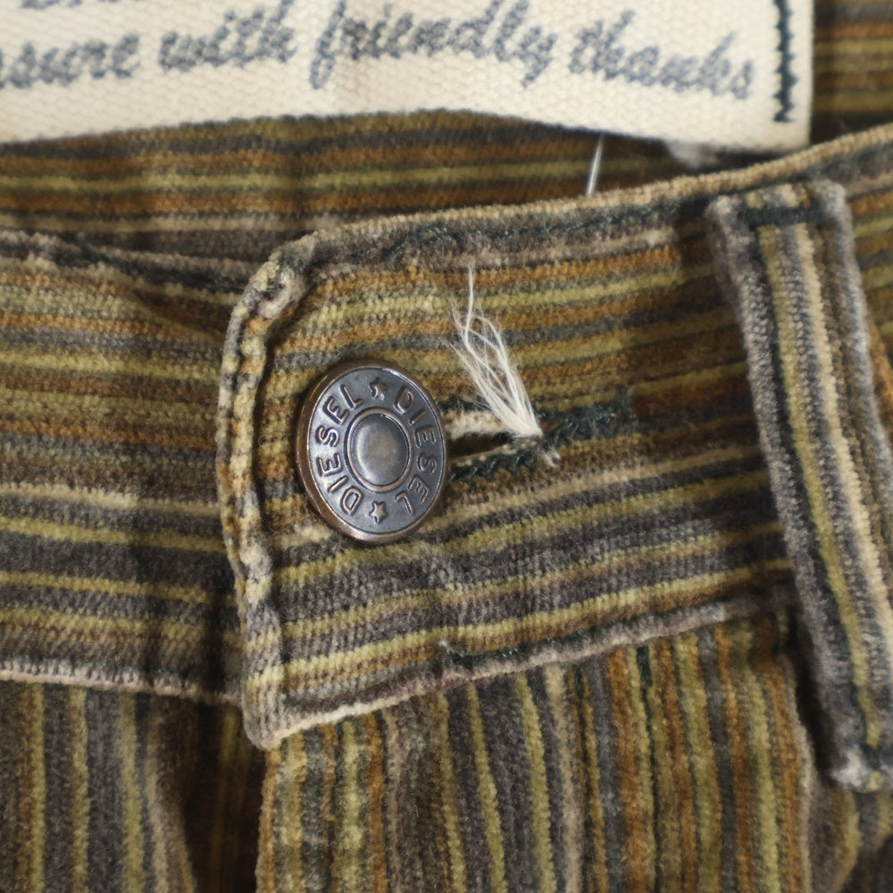 DIESEL INDUSTRY(ディーゼルインダストリー) 00S イタリア製 ストライプ ベロア ボタンフライ ストレートパンツ ブラウン レディース