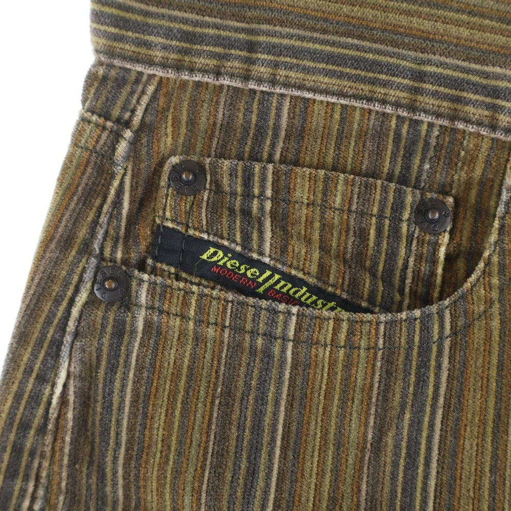 DIESEL INDUSTRY(ディーゼルインダストリー) 00S イタリア製 ストライプ ベロア ボタンフライ ストレートパンツ ブラウン レディース