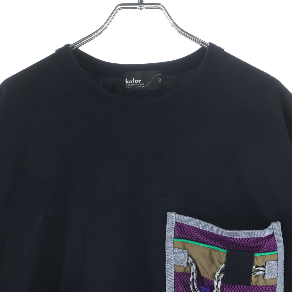 kolor(カラー) 24SS ×CASBA カズバ メッシュポケット コットン オーバーサイズ クルーネック 半袖Tシャツ カットソー ブラック 24SCM-T26219S