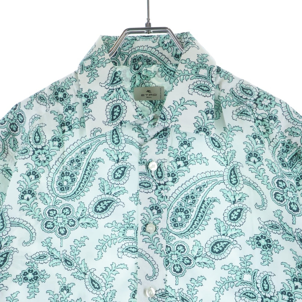 ETRO(エトロ) 22SS イタリア製 ペイズリー柄 コットン 半袖シャツ ホワイト/グリーン 221-1K445-4722